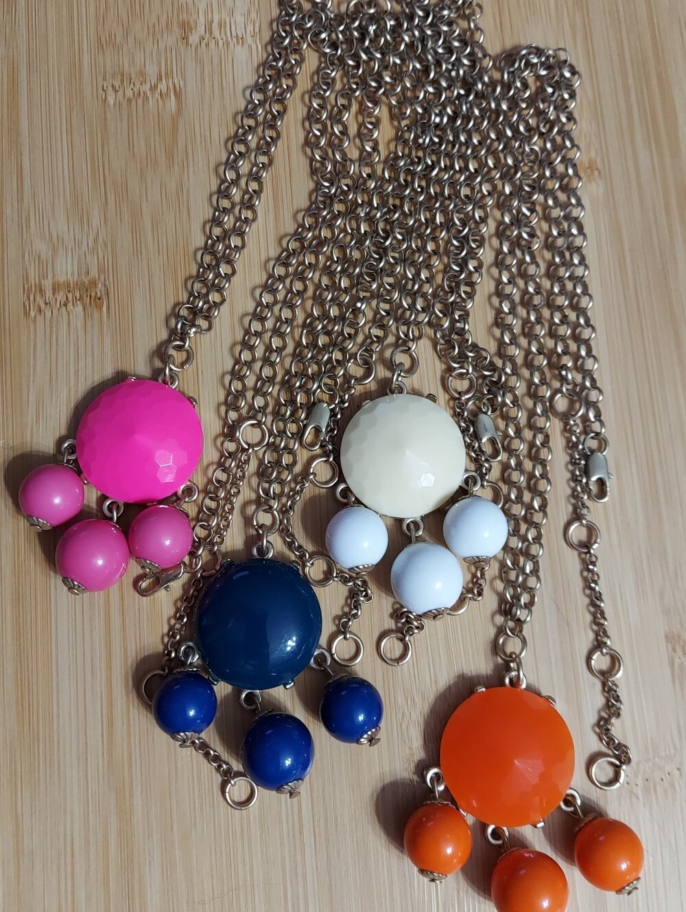 Polished Gold Tone/Textured Color Circle Drop Pendant Necklace Set (Set Of 4)